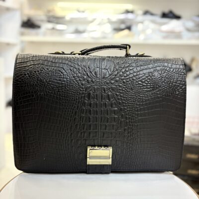 کیف لپ تاپ مردانه چرم طبیعی گاوی مشکی | کیف اداری رمزدار با بند سرشانه